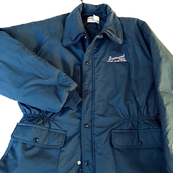 RARE Vtg Swingster Supersweet Feeds Jacket Puffer XXL Blue Winter Farm Ski Y2K - Picture 6 of 16